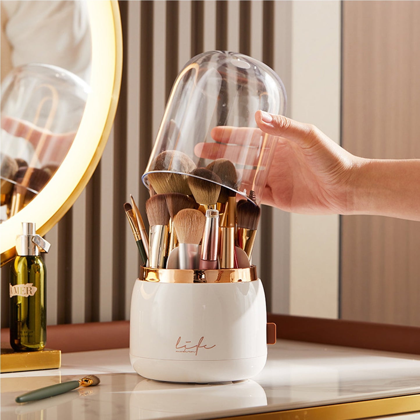 360° Rotating Makeup Organizer | White Lid for Dresser & Bathroom