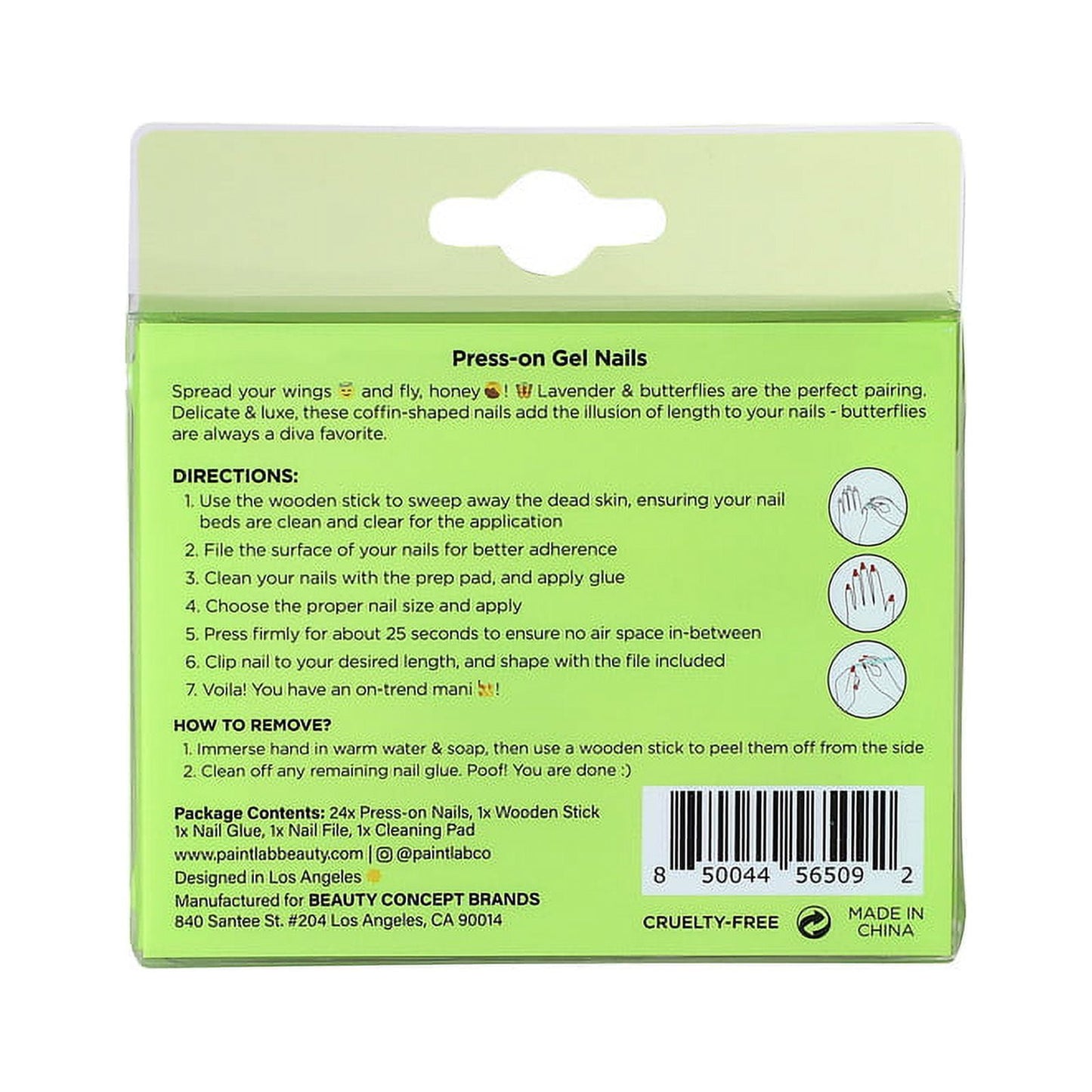 PaintLab 30-Count Reusable Gel Press-On Nails | Purple Lavender Butterfly Coffin Shape