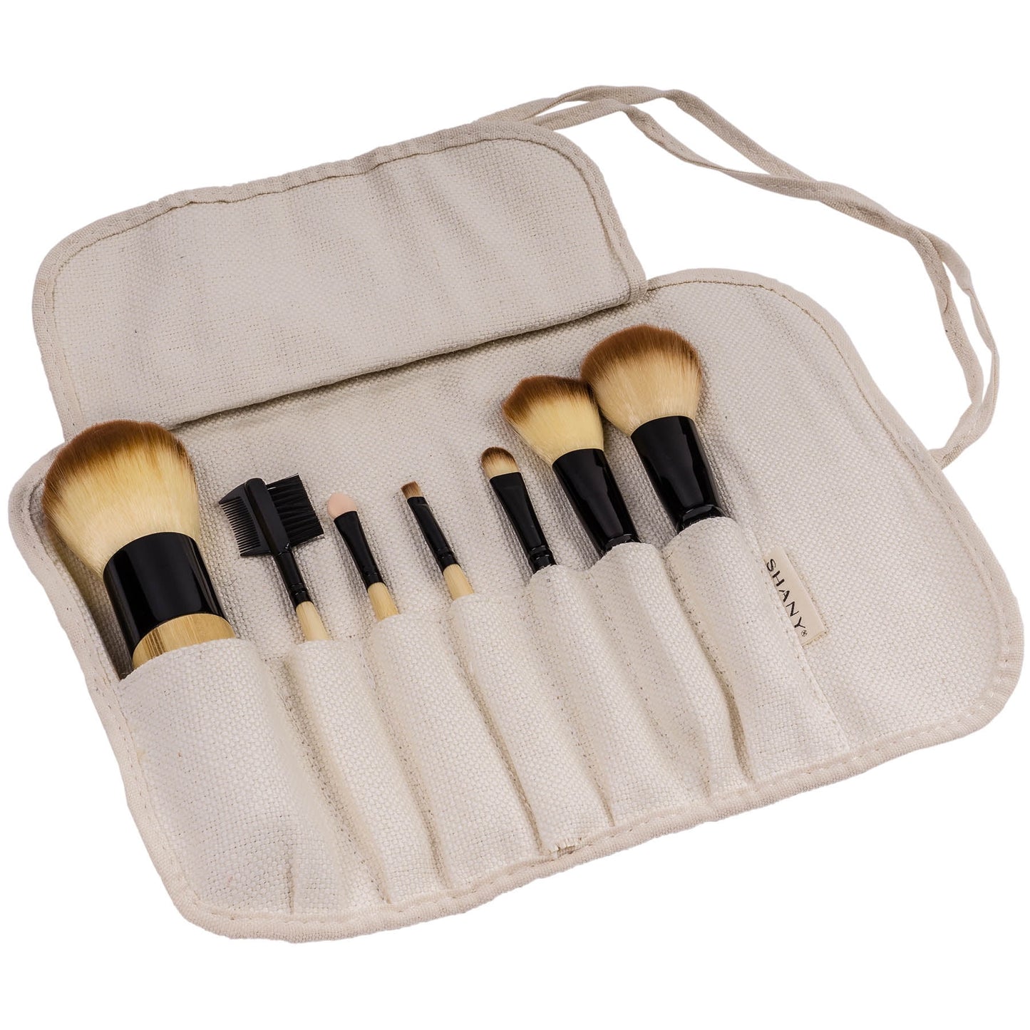 Vegan Bamboo Makeup Brush Set | 7-Piece Professional Brushes & Cotton Pouch
