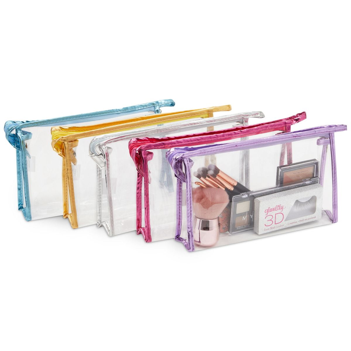 Clear Cosmetic Bags | 10-Pack Zippered Travel Toiletry Pouches | 5 Colors