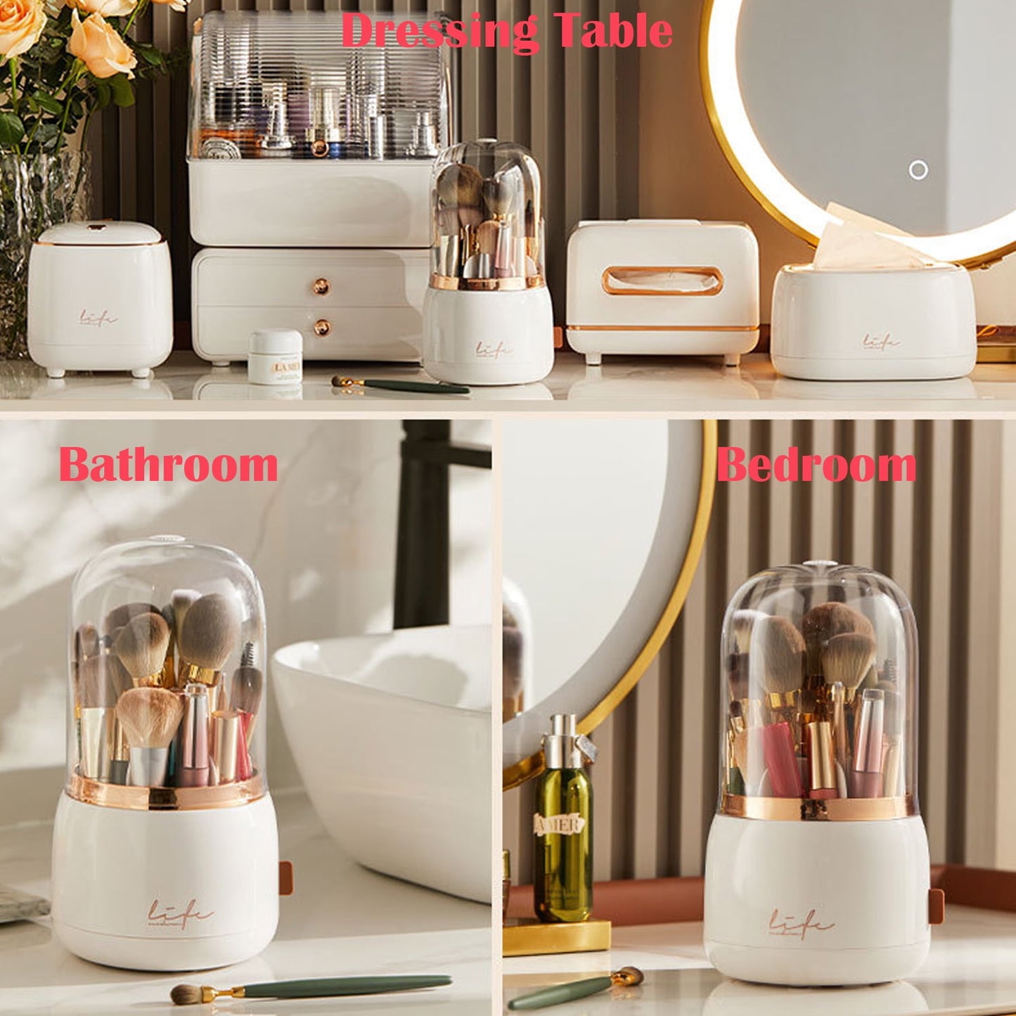 360° Rotating Makeup Organizer | White Lid for Dresser & Bathroom