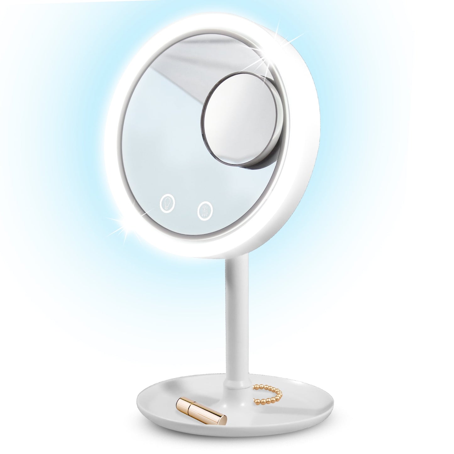 LED Lighted Makeup & Shaving Mirror | 5X Magnification | Built-In Fan