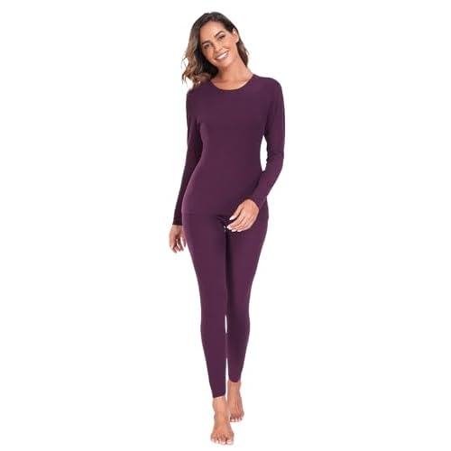 YADIFEN Women Thermal Underwear Set,Long Johns for Women Base Layer with Fleece Lined Long Underwear Top Bottom Cold Weather Purple