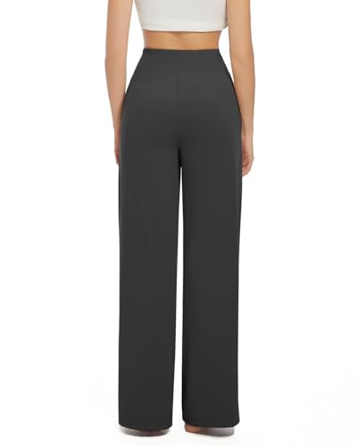 Women's Wide Leg Yoga Pants High Waist Elastic Lounge Sweatpants with Pockets - Small, Black