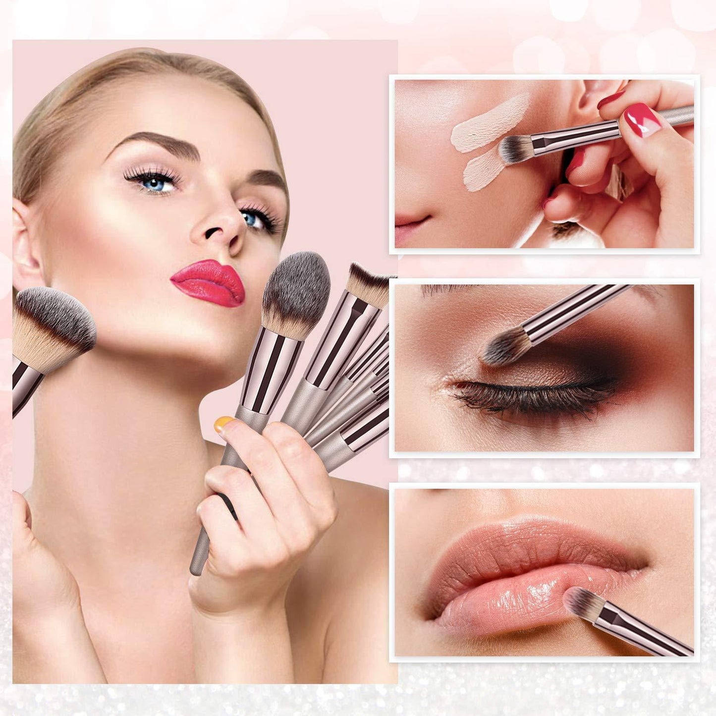 Professional Makeup Brush Set | 14 Premium Synthetic Brushes | Champagne Gold