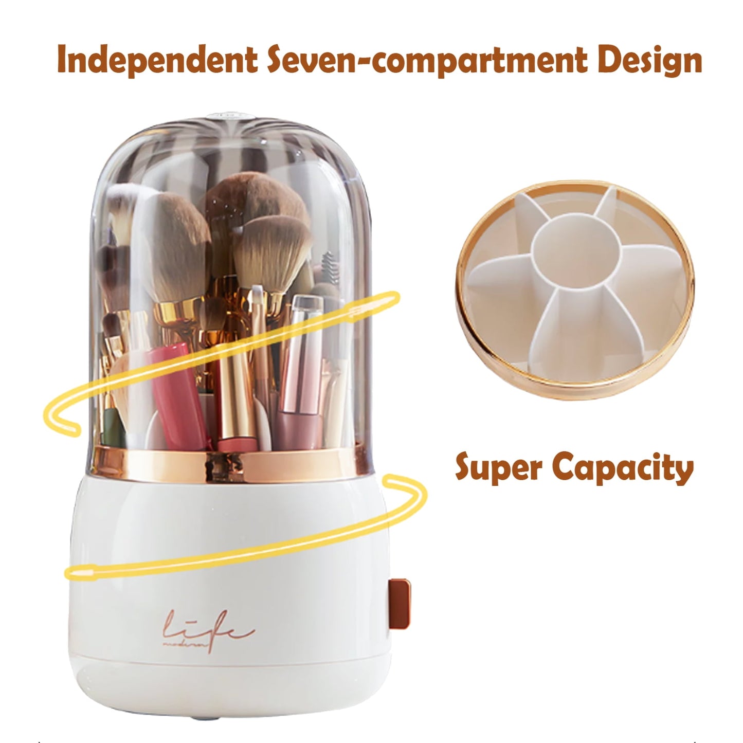 360° Rotating Makeup Organizer | White Lid for Dresser & Bathroom