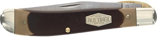 Old Timer 194OT Gunstock Trapper Lockblade Traditional Folding Pocket Knife with 3.1in Clip Point Blade, Nickel Silver Bolsters, and Sawcut Handle for Hunting, Camping, Whittling, EDC, and Outdoors