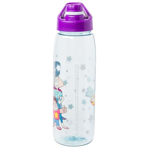 Silver Buffalo Steven Universe Featuring Garnet, Pearl, and Amethyst Water Bottle with Screw-On Lid, 28 Ounces