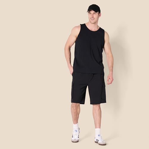 Men's Regular Fit Cotton Tank Top - Large Black Sleeveless Shirt