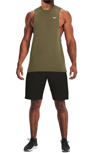 Men's Cut Off Workout Tank Top - Medium Army Green