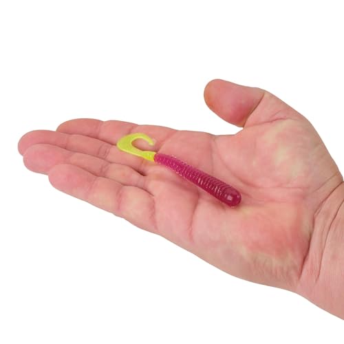 Berkley PowerBait Rib Worm Fishing Bait, Purple/Chartreuse, 4in, Irresistible Scent and Flavor, Ideal for Walleye, Bass, Panfish and More