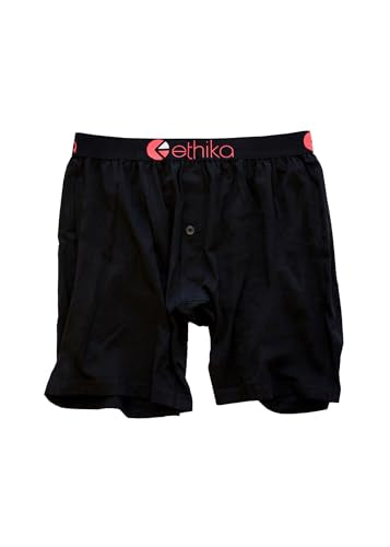 Ethika Boys Alternate Boxer Shorts Large Black Seal - Looser Fit Cotton Spandex