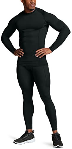 Men's UPF 50+ Long Sleeve Compression Shirt Water Sports Rash Guard 3 Pack Large Black