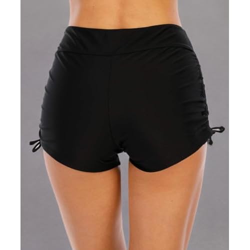 Halcurt Women's High Waisted Swim Board Shorts Tummy Control Side Tie Adjustable Tankini Swimsuit Bottoms