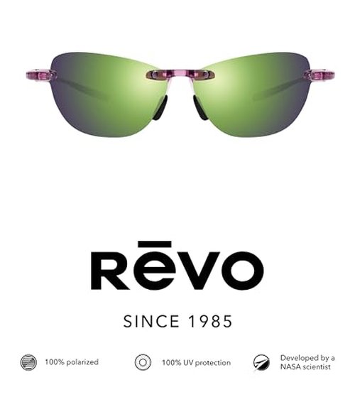 Revo Descend Pro Petite Polarized Sunglasses | Lightweight Wraparound Profile | Sporty Comfortable Frameless Design | Crystal Purple Frame/Evergreen Lens