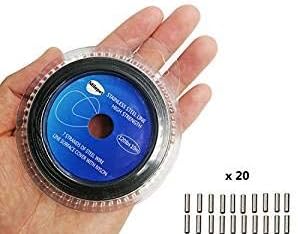 10LB-200LB Fishing line Wire Leader Vinyl Coated Stainless Steel Trace Lures Leader Wire 10 Meter,with 20pcs Crimps Sleeves,Black & Silver Select