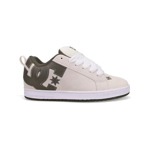 DC Men's Court Graffik Skate Shoe, White/Olive, 9