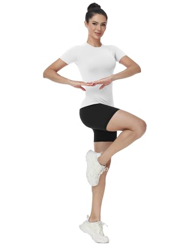 Women’s Medium Black & White Compression Workout T-Shirt UPF 50+ Moisture Wicking