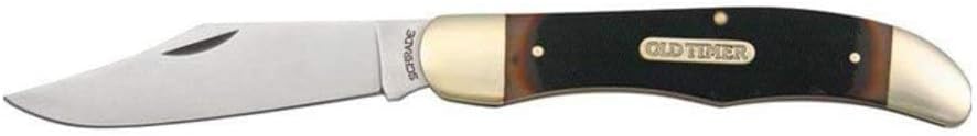 Old Timer 125OT Mustang 9.3in Traditional Folding Pocket Knife with 1 High Carbon Stainless Steel Blade, Ergonomic Sawcut Handle, and Leather Sheath for EDC, Hunting, Camping, Whittling, and Outdoors