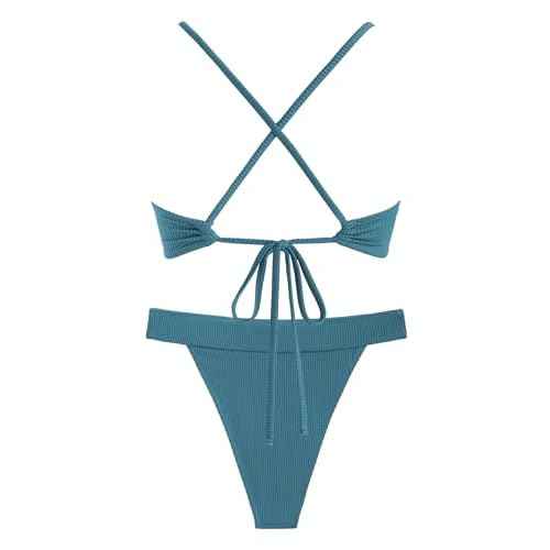 ZAFUL Women Bikini Sets Criss Cross Back Bathing Suit Knot Front Two Piece Swimwear Thong Cheeky Swimsuit Set