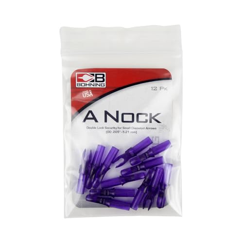 Bohning A Nock, for .204 Shafts (Small, X-Nocks, 5mm) 12 Pack, Purple