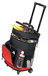 4013RED Deluxe Ripstop Beach Picnic Rolling Cooler with Wheels, One, RED