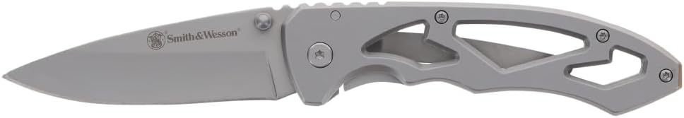 Smith & Wesson CK400 5.4in High Carbon S.S. Folding Knife with a 2.2in Drop Point Blade and Stainless Steel Handle for Outdoor, Tactical, Survival and EDC