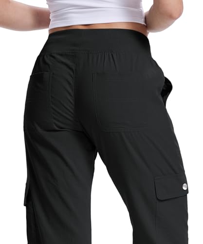 Women's Cargo Capri Pants with 6 Pockets - Lightweight Summer Hiking Capris, Medium / Black