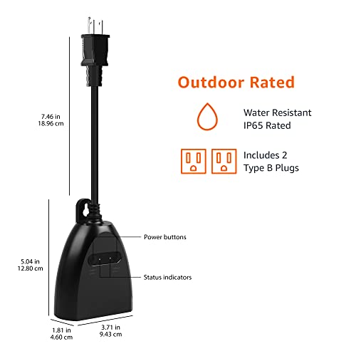Outdoor Smart Plug with 2 Control Outlets - Weather Resistant Wi-Fi Alexa Compatible