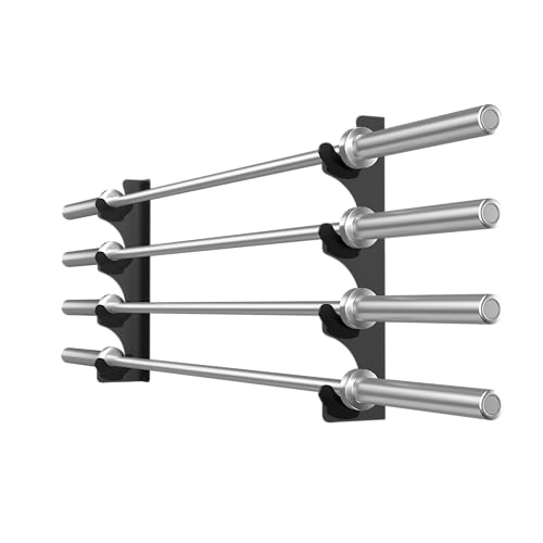 Wall Mount Barbell Rack with 4 Hooks - Heavy Duty Vertical Weight Bar Holder for Gym