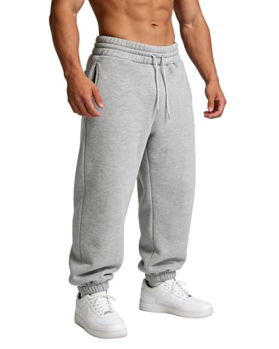Lasjixion Men's Tapered Jogger Sweatpants Large Light Grey with Pockets