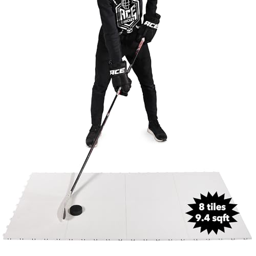 ACE HOCKEY Dryland Flooring Tiles for Hockey Training - 8-Pack Hockey Tiles (9.4 sqft) for Shooting, Passing, Stickhandling - Not Skateable Synthetic Ice Tiles for Hockey Practice
