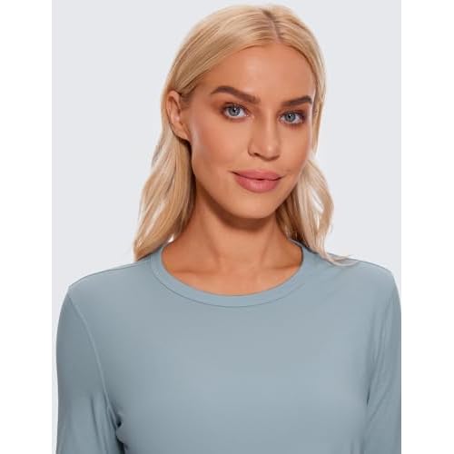 CRZ YOGA Pima Cotton Long Sleeve Workout Shirts for Women Loose Cropped Tops Athletic Sports T-Shirt