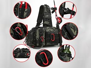GGYCOB Fishing Tackle Storage Bag Fly Fishing Gear Pack Fishing Backpack for Men Sling Bag Shoulder Cross Body Fishing Bag with Rod Holder Hiking Waterproof Nylon (Black)