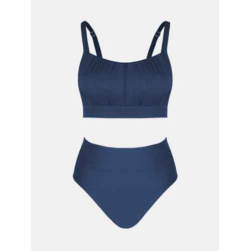 CUPSHE Women's Bikini Sets Two Piece Bathing Suit High Waisted Square Neck Adjustable Straps Ruched
