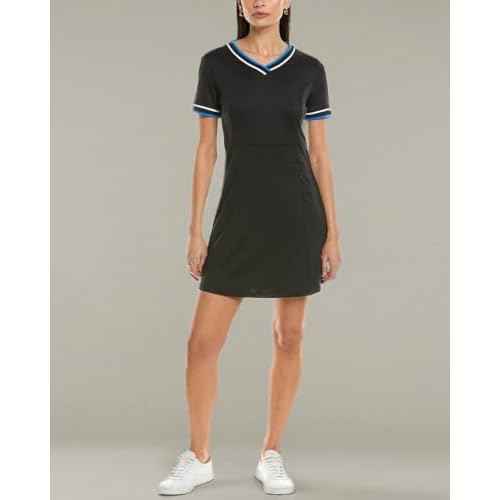 Callaway Women¡¯s V-Neck Colorblock Short Sleeve Golf Dress with Truesculpt, Stretch Fabric, Moisture-Wicking, Sun Protection