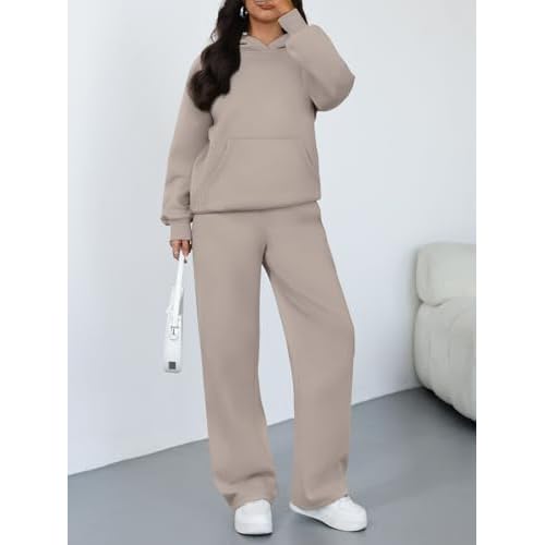 Trendy Queen 2 Piece Lounge Sweat Sets Plus Size Fall Fashion Matching Sweatsuits Wide Leg Pants Travel Outfit Winter Clothes