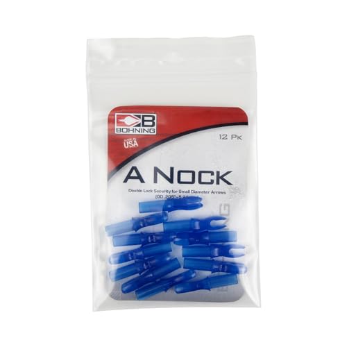 Bohning A Nock, for .204 Shafts (Small, X-Nocks, 5mm) 12 Pack, Electric Blue