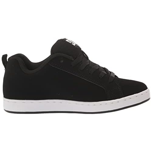 DC Women's Court Graffik Casual Low Top Skate Shoe, Black/White Stencil, 9.5