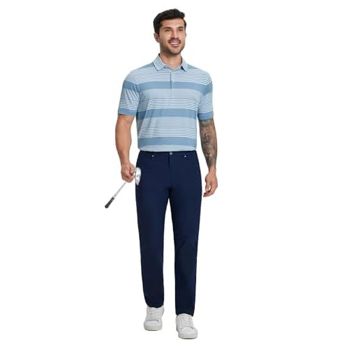 MICHEL ROUEN Mens Polo Shirts Heather Jacquard/Print/Striped Performance Moisture-Wicking Casual Collared Golf Shirts for Men