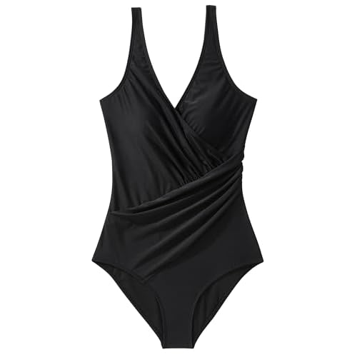 RXRXCOCO Womens One Piece Swimsuits Tummy Control Ruched Criss Cross Bathing Suits V Neck Slimming Swimwear