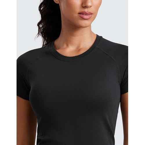 CRZ YOGA Seamless Workout Tops for Women Short Sleeve Athletic Tees Breathable Gym Running Yoga Shirts