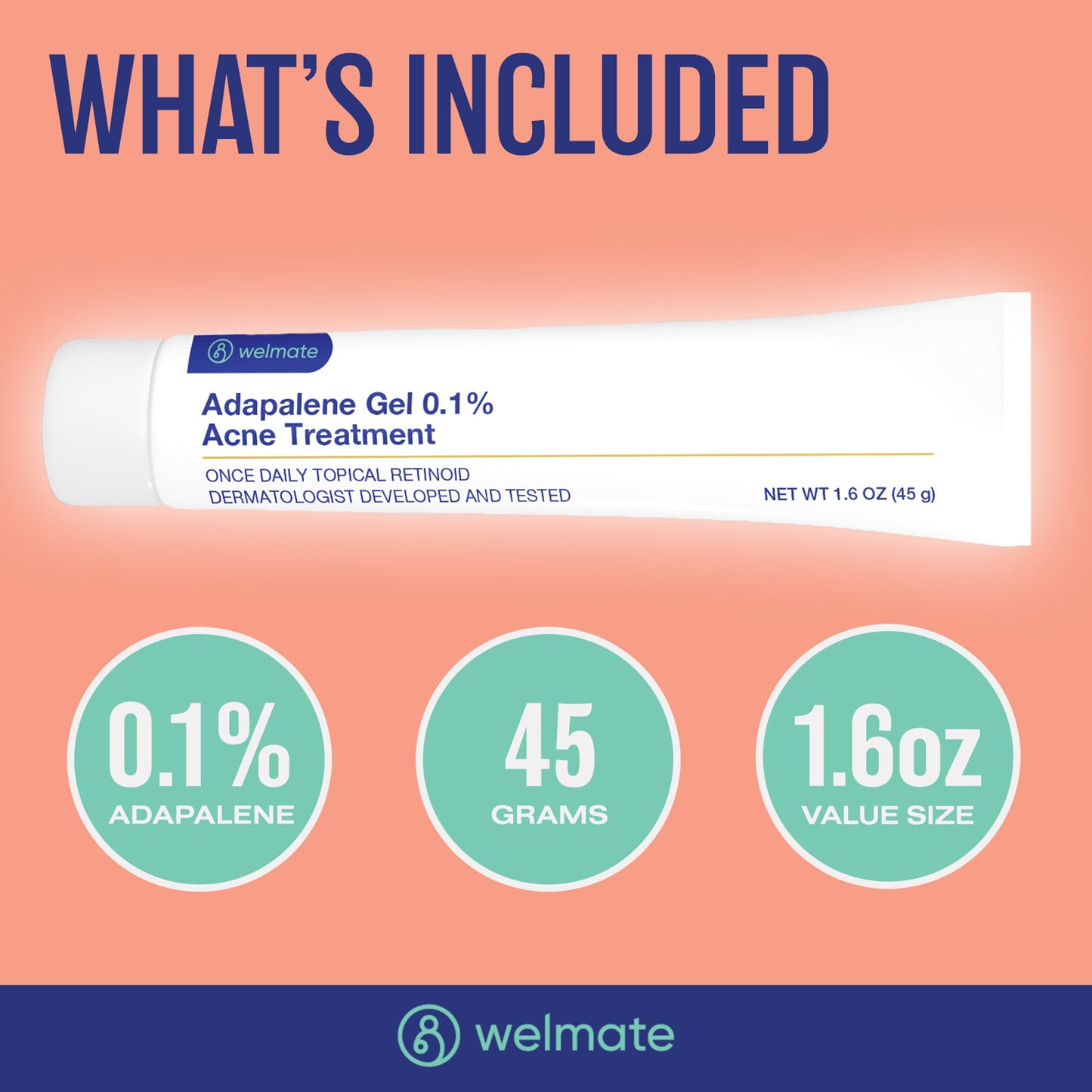 0.1% Adapalene Gel Acne Treatment | Daily Skin Care | 1.6oz Tube