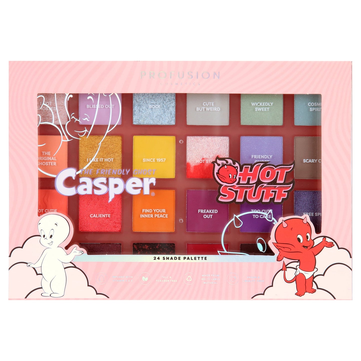24-Color Profusion Cosmetics Eyeshadow Palette | Casper & Hot Stuff Shades