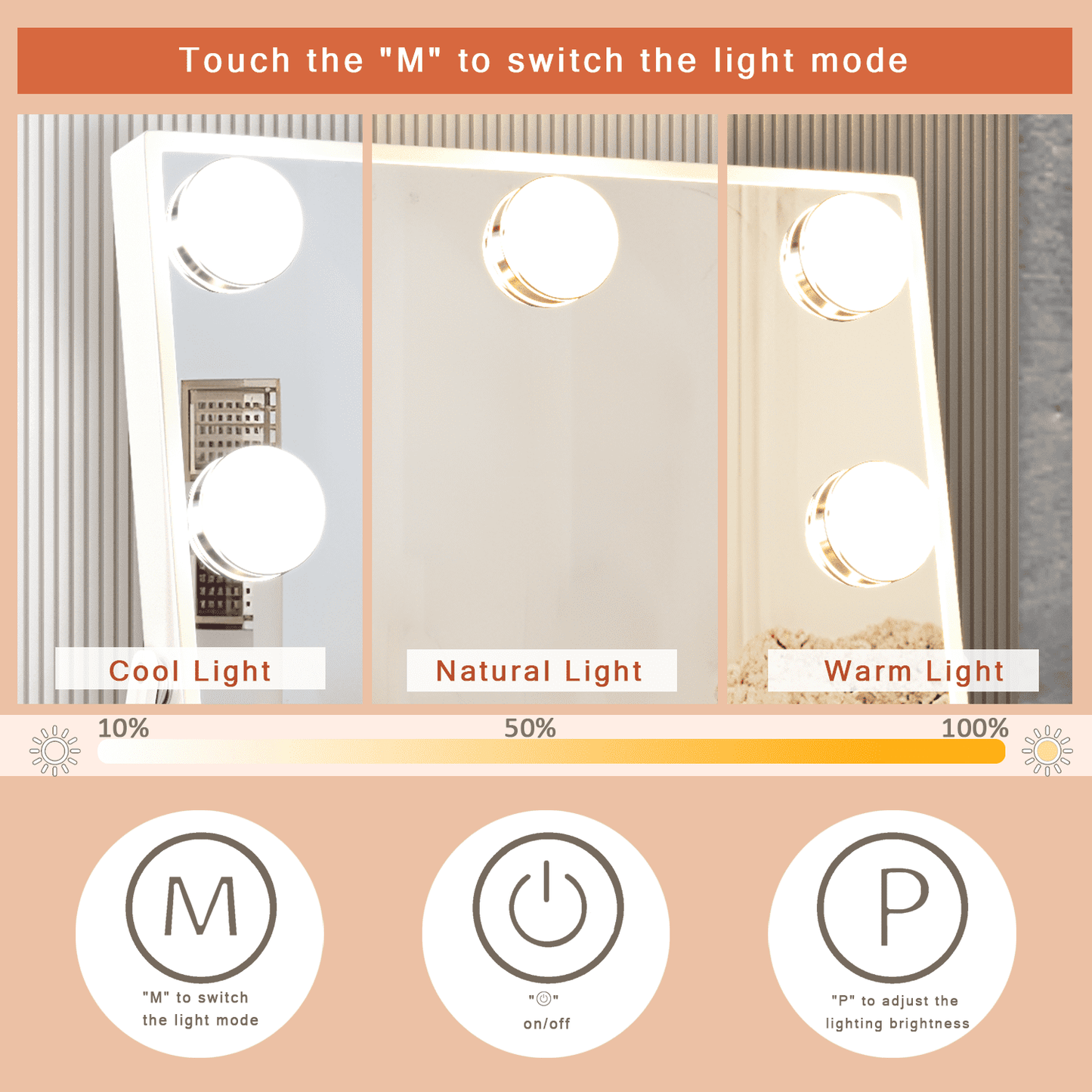 Hollywood Vanity Mirror with Lights | 9 LED Bulbs | Adjustable Color