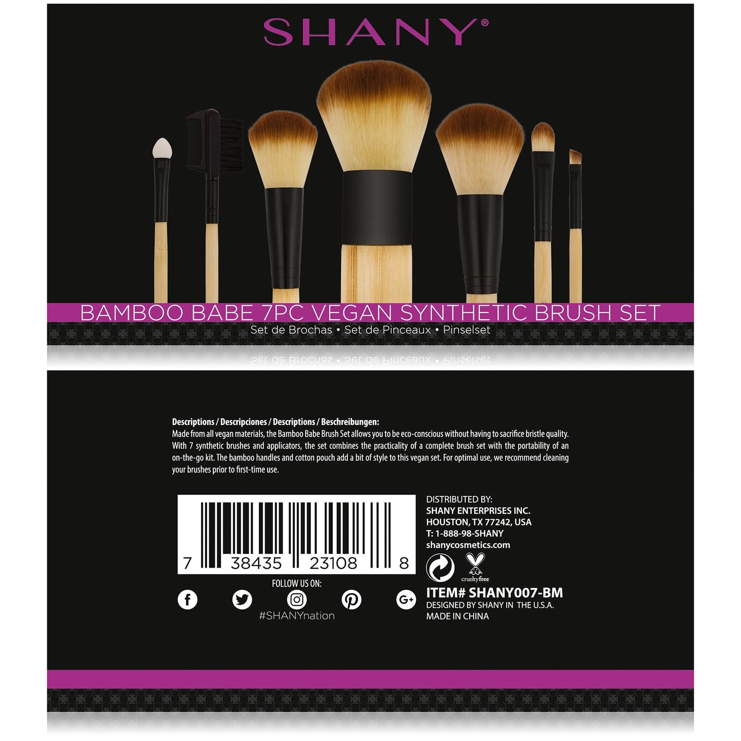Vegan Bamboo Makeup Brush Set | 7-Piece Professional Brushes & Cotton Pouch