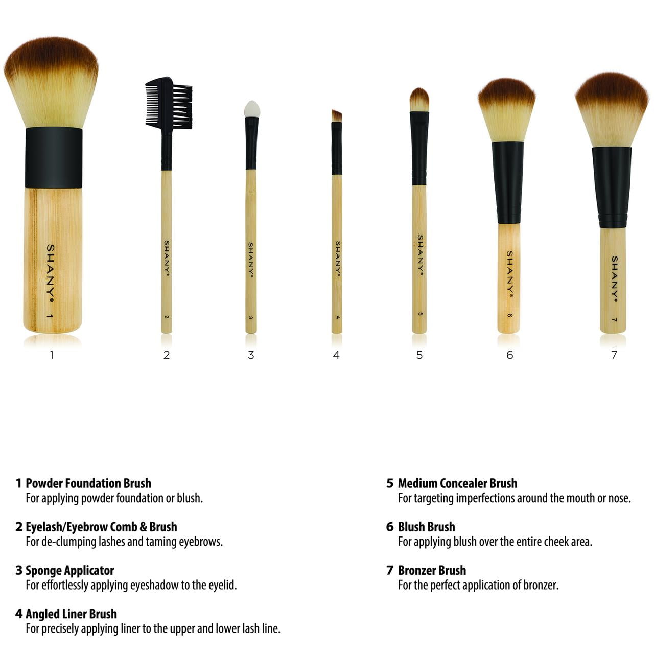 Vegan Bamboo Makeup Brush Set | 7-Piece Professional Brushes & Cotton Pouch