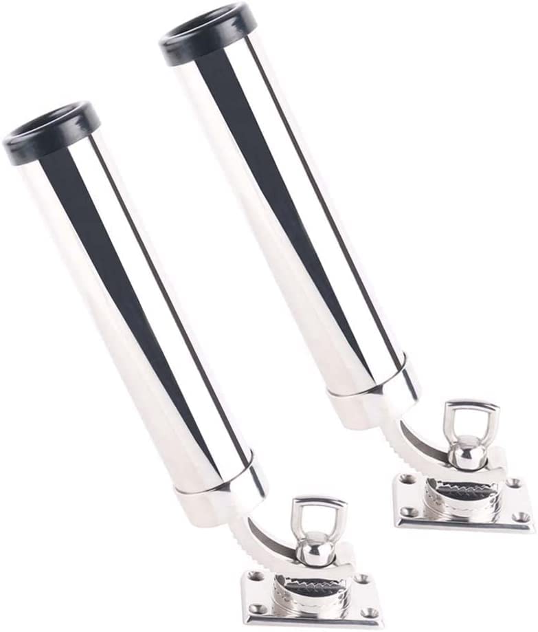 360° Adjustable Fishing Rod Holder Boat Stainless Steel Rod Holder Deck Mount Rectangular Base for Marine Yacht Boat Camper RV (Set of 2)