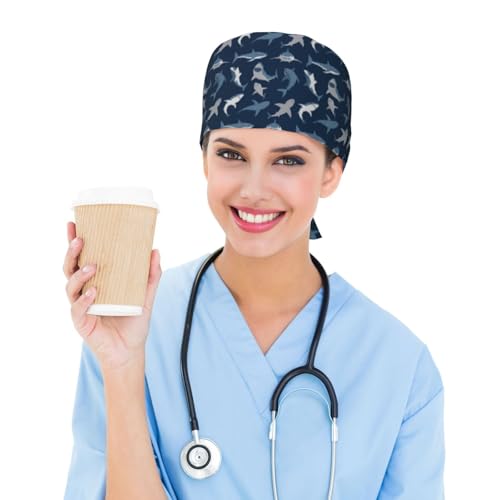 Working Cap Scrub Cap with Sweatband Adjustable Unisex Women Tie Back Hat Nurse Surgical Caps