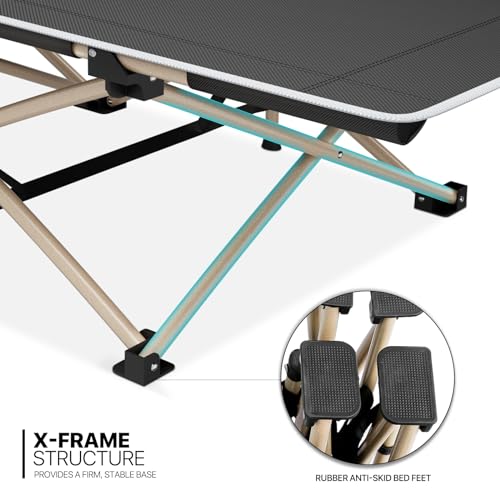 MoNiBloom Folding Sleeping Cot for Adults, Easy to Set Up Portable & Lightweight Camping Cot for Outdoor Camping, Lounging and Elevated Napping, Support 360 lbs, Black